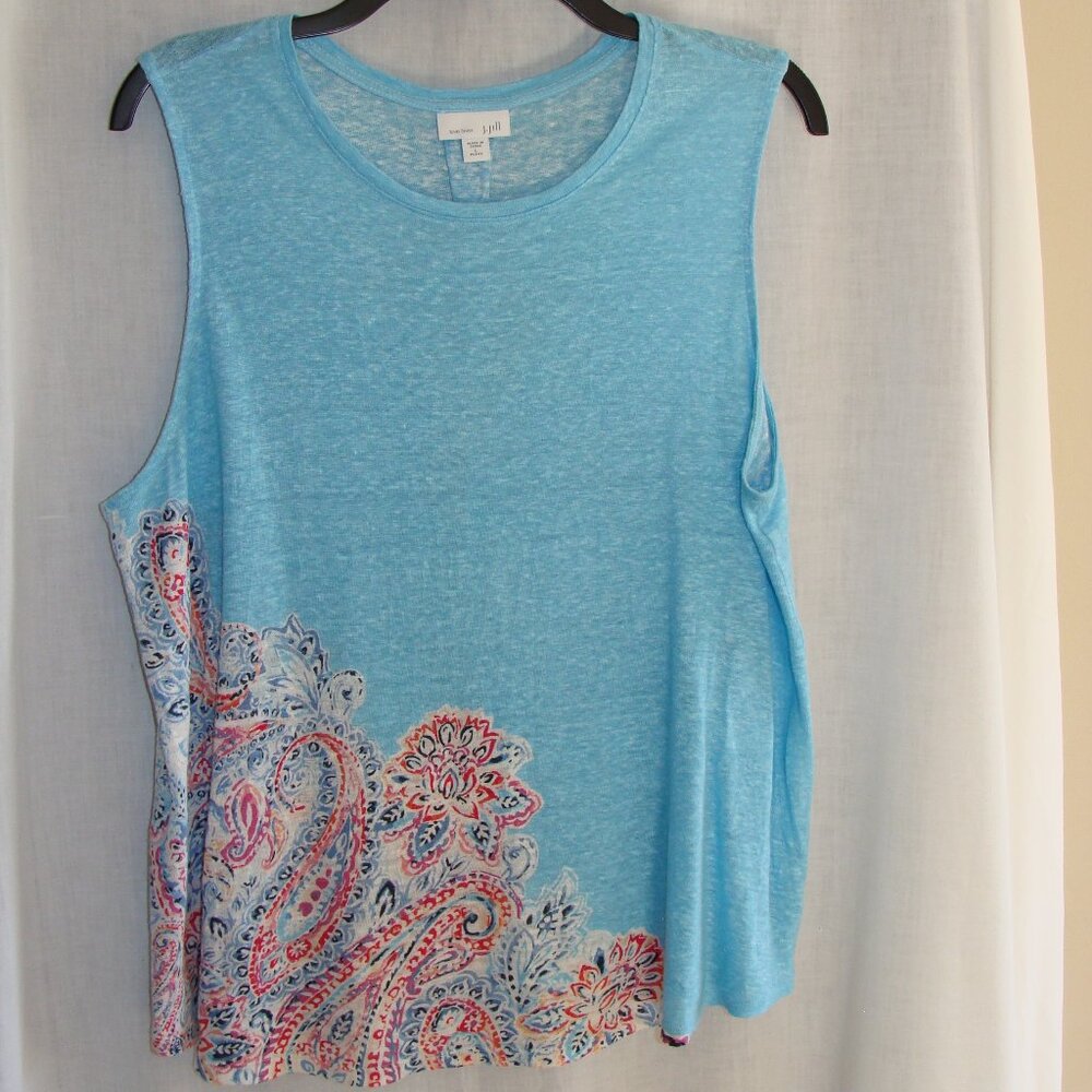 J.JILL Sky Blue/Multi-Color PAISLEY Print "LOVE LINEN" Tank Top Sz LP (Petite)